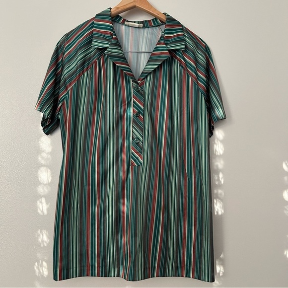Vintage striped short sleeved collared blouse M - Picture 1 of 6
